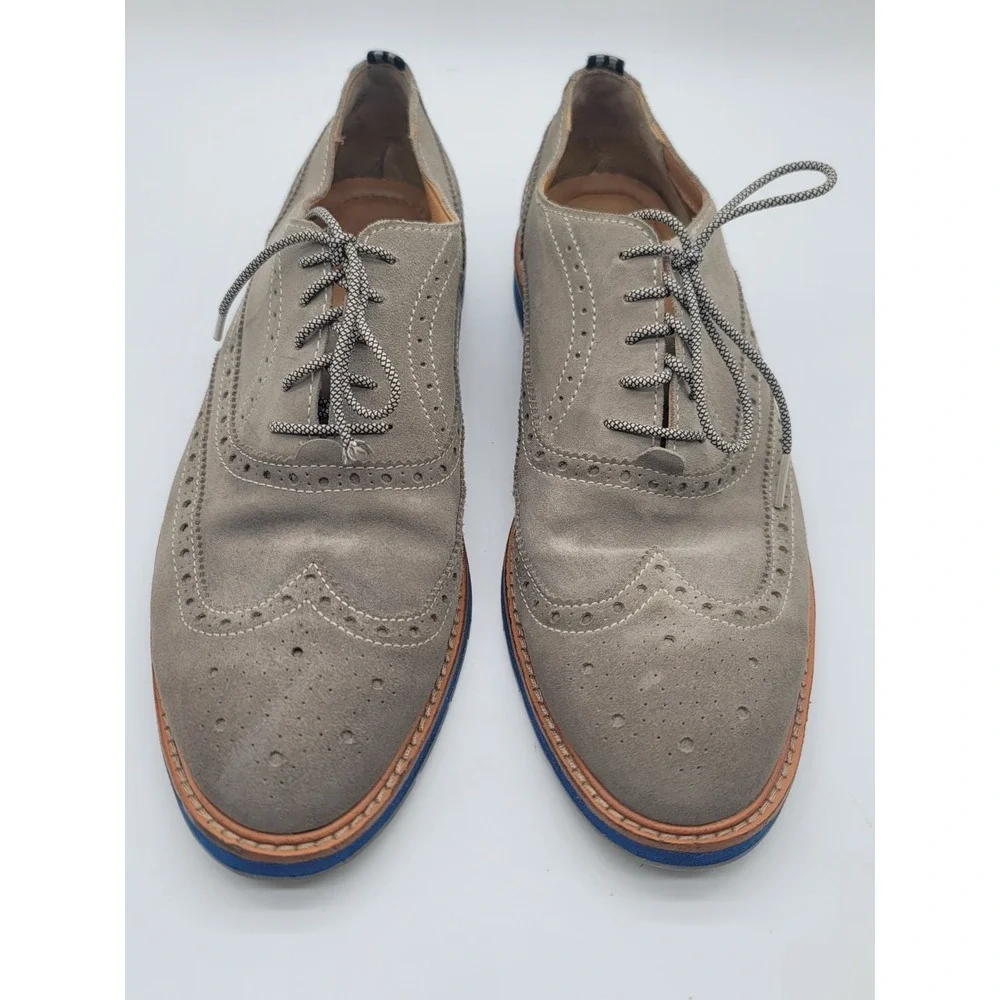 Cole Haan Men's‎ 10M Suede Wingtip Oxford Shoes Blue Sole Gray Beige